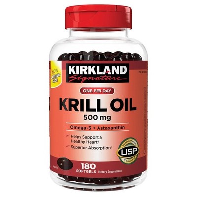 Kirkland Krill Oil 500mg, 180 Softgels   Omega-3 + Astaxanthin Exp Jan / 2027