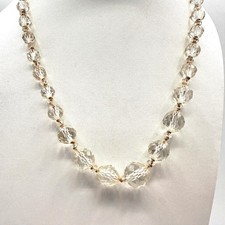 Vintage 90s Clear Faceted Crystal Beaded Necklace Women's Classic Jewelry Retro