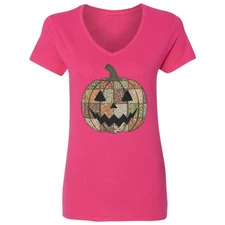 Sutured Skin Floral Pumpkin - Funny Halloween Costume Ladies' V-Neck Tshirt