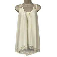 Karen Kane Top Small Beige Lace Crochet Hi Low Tunic Flowy Oversized Split Back
