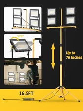 Work Light LED 32000Lumen Stand/Tripod, 4Head Portable Waterproof, 16.5FT cord