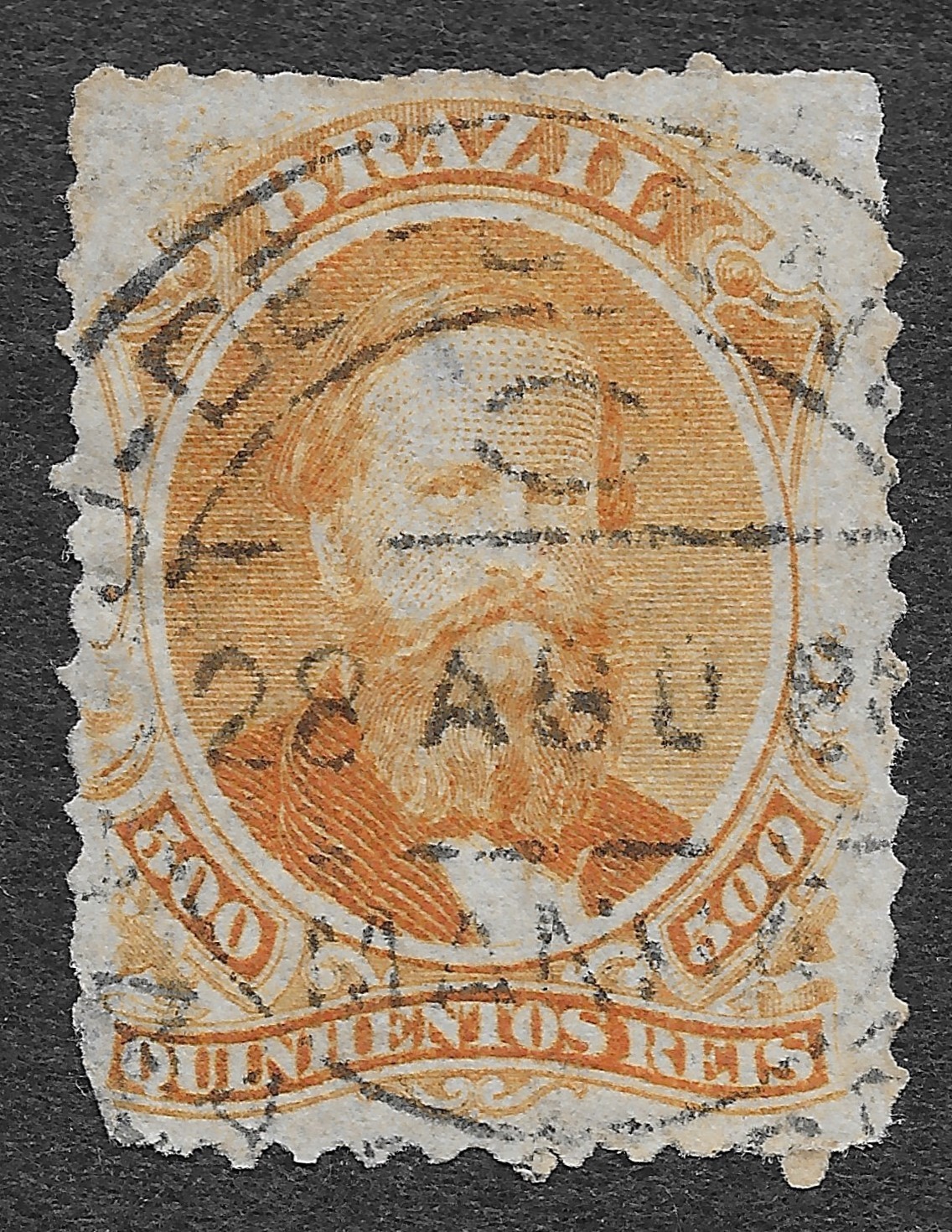 MMK Philately: Brazil Scott #60 Used 500 Reis Orange Emperor Dom Pedro SCV $42.5