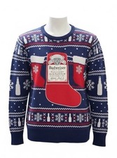 Men s Ugly Christmas Sweater Medium Budweiser Holiday Snowflake Pullover Knit