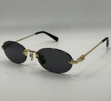 Miu Miu SMUA54 Oval Gold Metal Sunglasses Black Tinted Plastic Lens Women