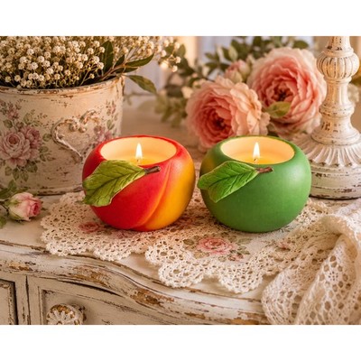 PartyLite Fruit Tea Light Candle Holders Set Red Peach Green Apple Matte Finish