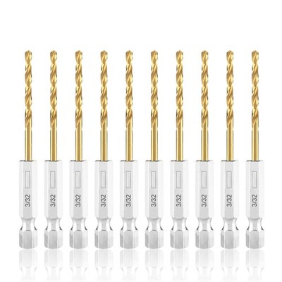 amoolo 3/32 Twist Drill Bit Set, 10Pcs Titanium HSS Hex Shank Impact Drill Bi...