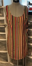 VTG Betsey Johnson Multicolor Striped Shift Mini Dress Scoop Neck Button Size L