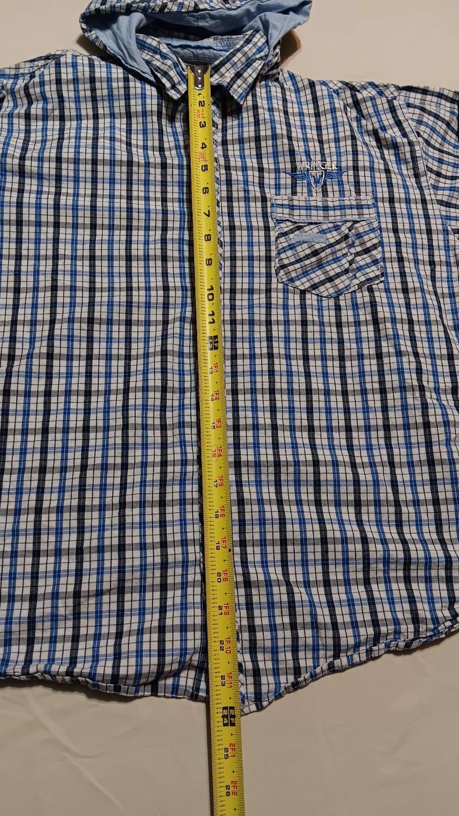 Wrangler Boys 2XL Blue Plaid Hooded Button Down Shirt Long Sleeve Casual EUC image 3