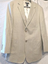 David Bishop Sport Coat Blazer Mens Sz. Large Tan LINEN Pick Stitch Patch Pocket