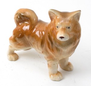 Vintage Akita Spitz Dog Ceramic Figurine Statue - Made in Occupied Japan MIOJ