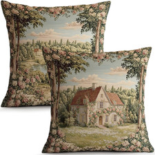 Vintage French Country Pillow Covers, 18X18 Set of 2 Flowers Throw Couch Cush...