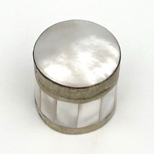 Vintage Pillendose Antik Schmuckbox Perlmutt Muschel Silber Schatulle Dose #3734