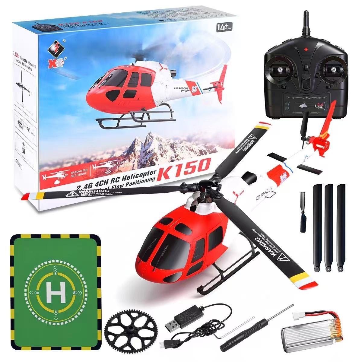XK K150 AS350 RC Helicopter 4CH 3-Blade No Aileron Optical Flow