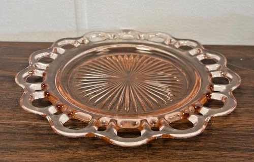 Anchor Hocking Old Colony Lace Edge Pink Depression Glass Platter 8.5” Round