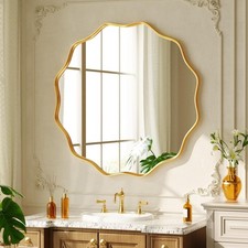 Wavy Edge Round Mirror with Gold Frame - 24 Inches