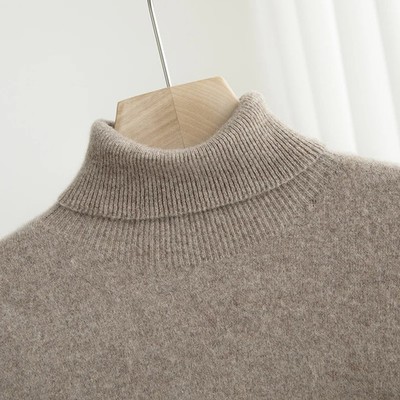 Men 100% Merino Wool Sweater Turtleneck Knitted Pullover Cashmere Warm Solid Col