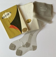 3 Pr NIB Vintage Brand X Nylon Stockings Seamless Flat Knit Grey Crystal 8.5 M