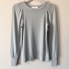 Ann Taylor LOFT NWT Gray Long Puff Sleeve Lightweight Sweater Blouse Size XS