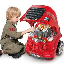 Truck Engine Toy 58 Parts Kids Mechanic Repair Set Take Apart Car Sound LED