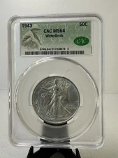 1943 Walking Liberty Half Dollar 50c – CAC MS64 WitterBrick Slabbed