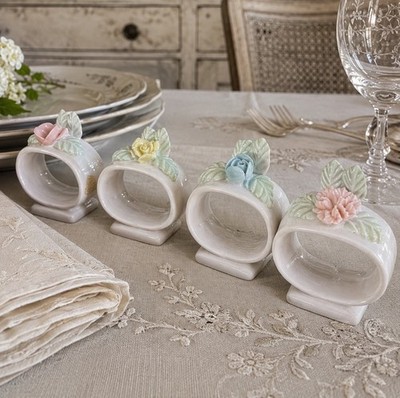 Vintage Ardalt Lenwile Napkin Rings Set 4 Bone China Floral Japan