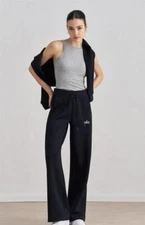 New AIo Yoga Women's High-Rise Straight-Leg Drawstring Black Gym Pants