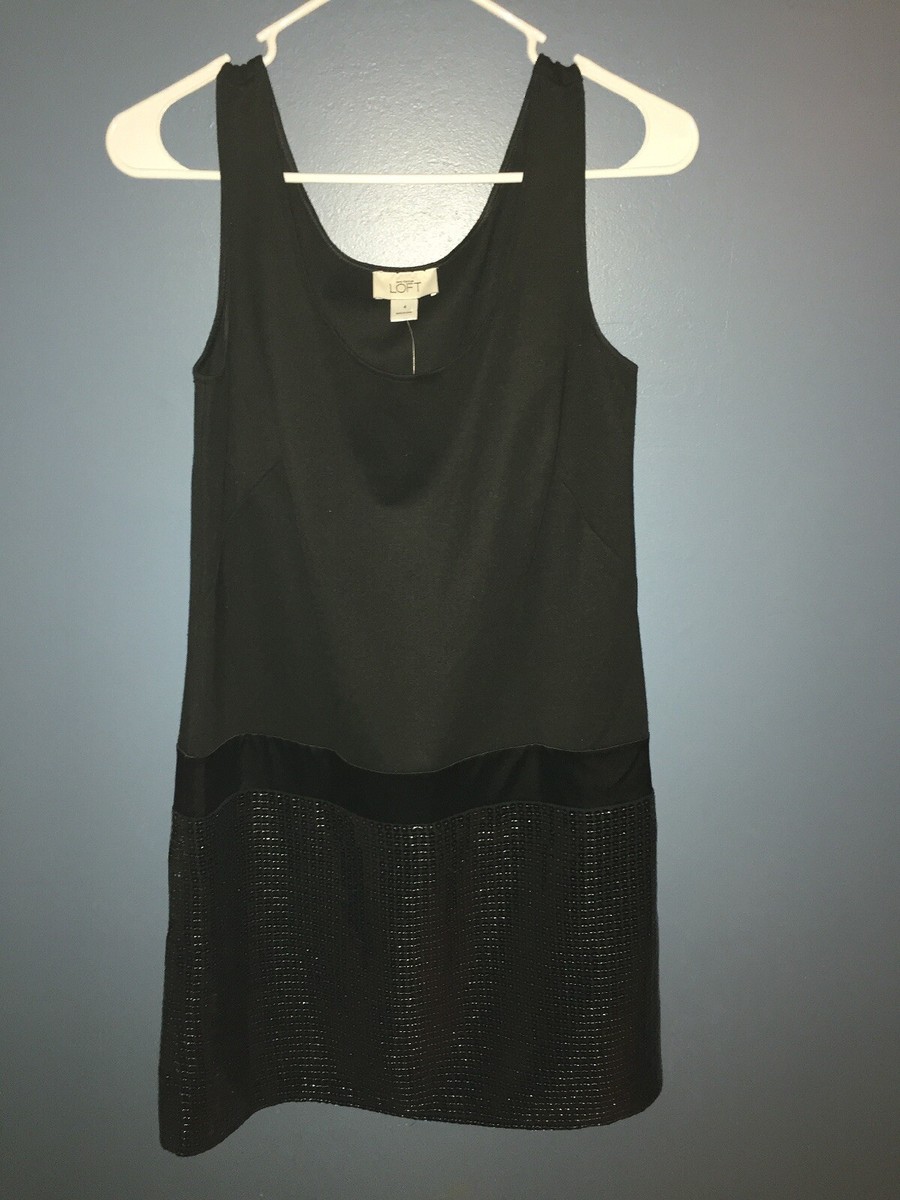 NWT $89 Ann Taylor LOFT Sz 4 Black Sleeveless Sequin Drop Waist Dress  Cocktail