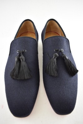 Christian Louboutin Mens Officialito Flat Black Blue Chevron  display picture 1