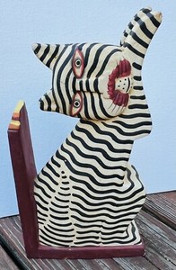 Vintage Whimsical Cat Hand Carved Sculpture Wood Folk art Book End Single Whimsy