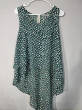 Pure Energy Blouse Women's Size X/medium Sleeveless Layered Round V-Neck Hi Low