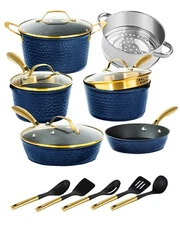 Granitestone Charleston 15 Piece Hammered Nonstick Cookware Set with Utensils