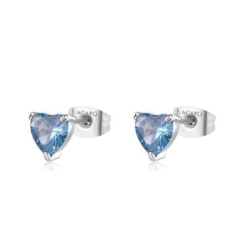 S'AGAPO DAZZLY STEEL HEART BUTTON EARRINGS WITH ZIRCONS SDZ98 (3366)