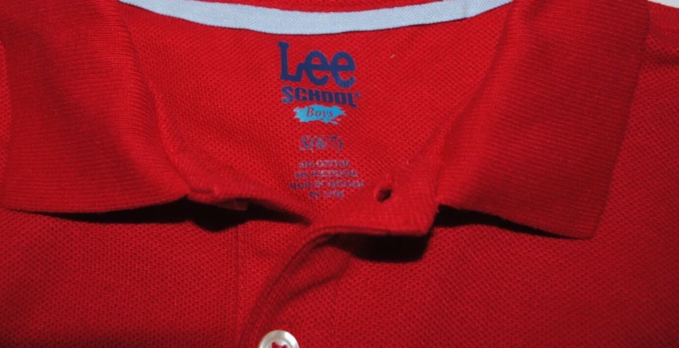 LEE Escuela Piqué POLO Camisa Roja Niño/Niña Unisex UNIFORME ESCOLAR S (6/7) NUEVO Foto 4 de 4