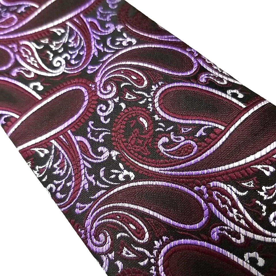 Corbata de lujo Dan Smith negra púrpura tejida cachemira microfibra hecha a mano Foto 3 de 4
