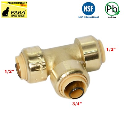 3 PIECES 1/2'' x 1/2'' x 3/4'' SHARKBITE STYLE PUSH FIT TEES, LEAD FREE BRASS