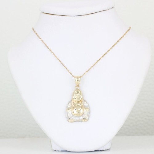 10K Bicolor Gold sitzender lachender Buddha Anhänger Charm - Bild 4 von 5