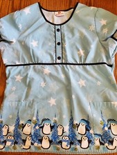 White Cross Scrub Top Medium  Blue Penguins