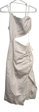 Mable Marbella Asymmetric Midi Dress Women’s S White Cut Out Cinch