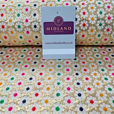 £7,50 Floral geometrisch bunte Punkte Banarsi Brokat Stoff 110 cm MA1118