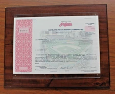 1998 Cleveland Indians Baseball Stock Certificate Vintage on Plaque