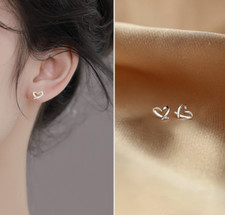 Women Girl Solid 925 Sterling Silver Tiny 6mm Heart Stud Earrings gift I46