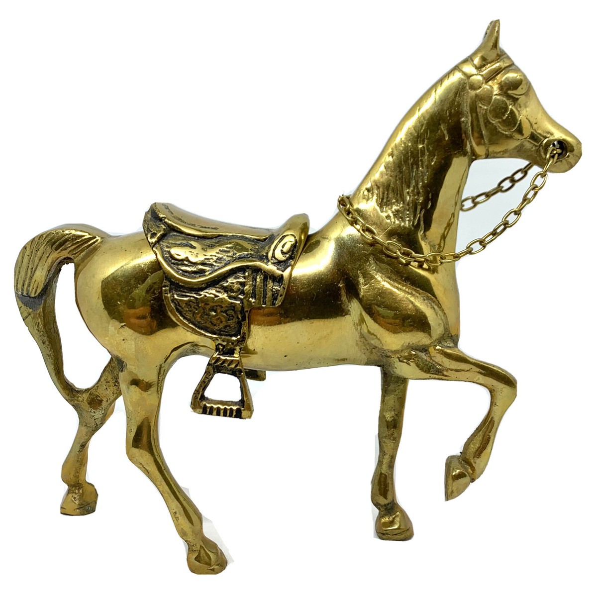 Vintage Brass Horse With Removable Saddle & Chain Reins 7” | eBay