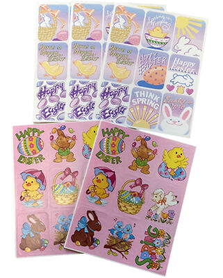Vintage Eureka Easter Stickers 5 sheet Bunny Chicks Eggs Basket Birds Spring