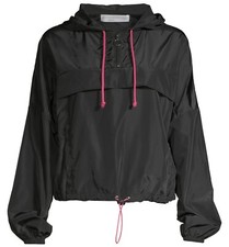 NEW NO BOUNDARIES BLACK 100% POLYESTER,RED ACCENT HOODED WINDBREAKER