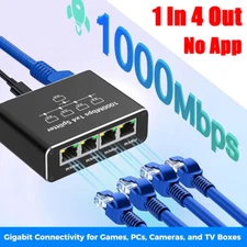 Gigabit Ethernet Splitter RJ45 LAN Network Adapter 1 to 4 Port 1000Mbps for PC