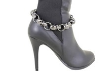 Women Pewter Color Boot Chain Anklet Bracelet Shoe Skull Jewelry Skeleton Charm