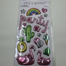 Adesivi Paper Studio Stick-A-Bilities Flamingo Party Rainbow Puffy 15 pezzi