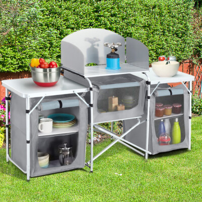 Camping Kitchen Unit Folding Table Storage Aluminum Desk Outdoor Cooking  Station UK