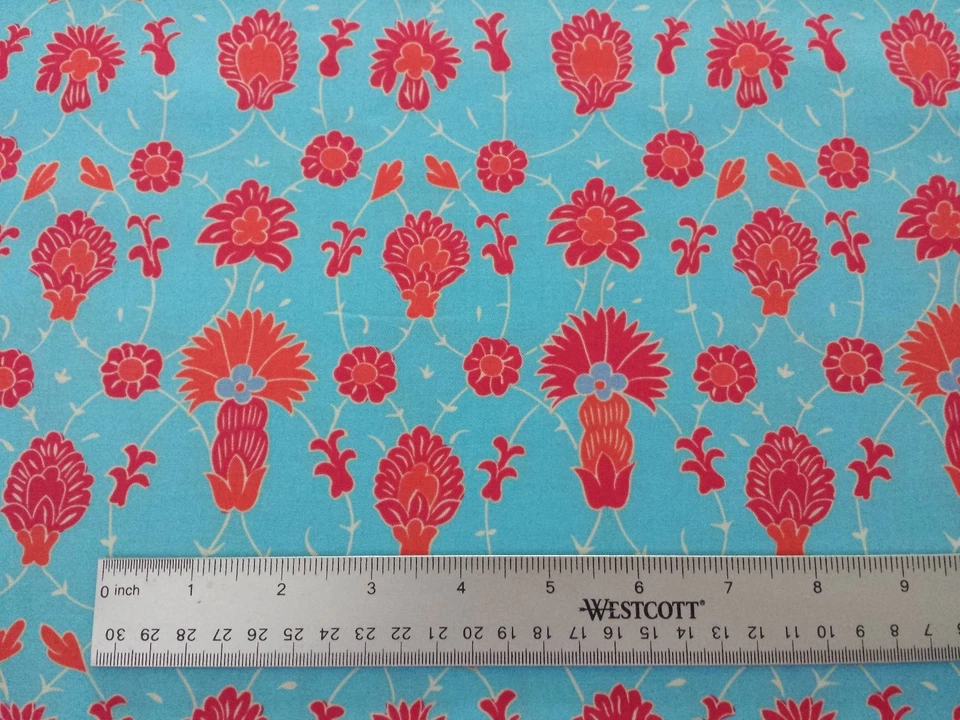 Iznik BTY Snow Leopard FreeSpirit Rosa Laranja Damasco Floral em Azul - Imagem 2 de 3