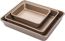 Set of 3 Deep Baking Pans Set, Nonstick Rectangle Cake Baking Sheet for Oven